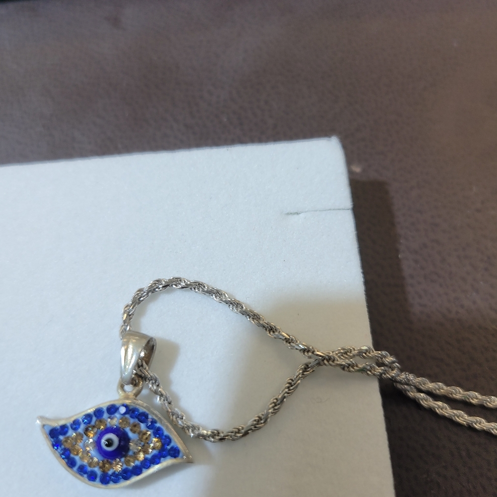 Evil eye pendant with rope chain 925 silver 18 inch chain from turkey.